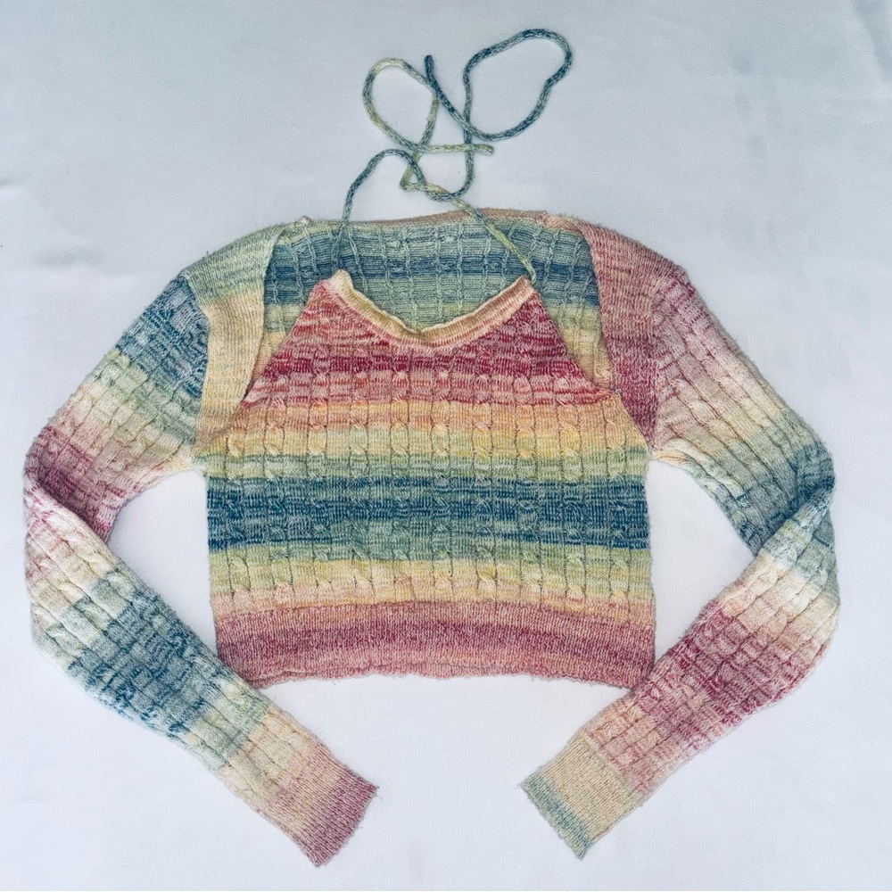 Multicolor Striped Halter/Half Shoulder Knit Sweater
